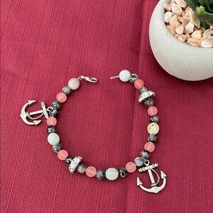 Frosted White and rose quartz gemstone anchor necklace